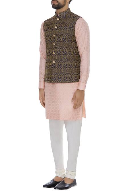 Vavci_Blue Silk Embroidered Beads Thread Nehru Jacket_Online_at_Aza_Fashions