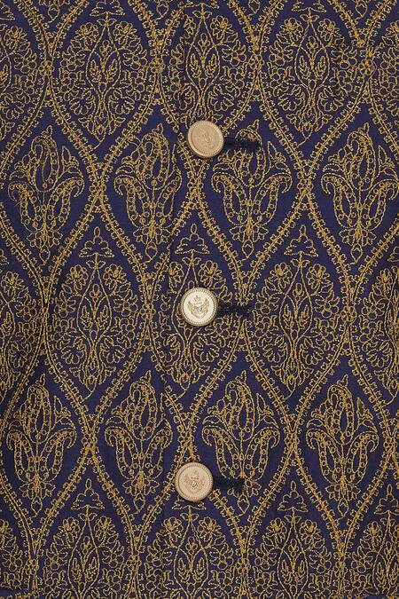 Vavci_Blue Silk Embroidered Beads Thread Nehru Jacket_at_Aza_Fashions