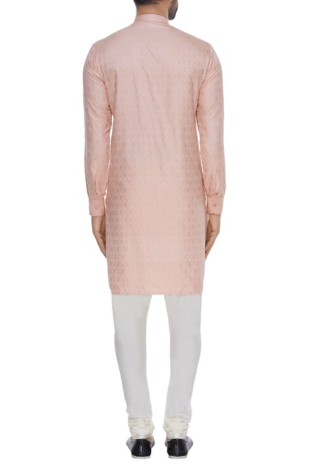 Shop Vavci Pink Cotton Silk Embroidered Beads Self Embossed Kurta at Aza Fashions Shop_Vavci_Pink Cotton Silk Embroidered Beads Self Embossed Kurta_at_Aza_Fashions