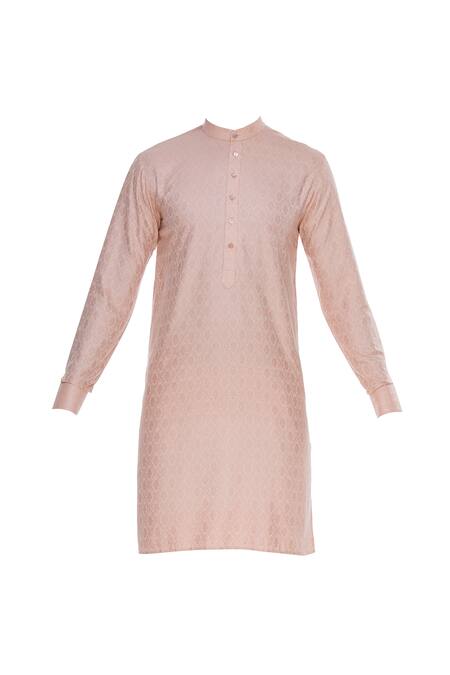 Buy Vavci Pink Cotton Silk Embroidered Beads Self Embossed Kurta Online at Aza Fashions Buy_Vavci_Pink Cotton Silk Embroidered Beads Self Embossed Kurta_Online_at_Aza_Fashions