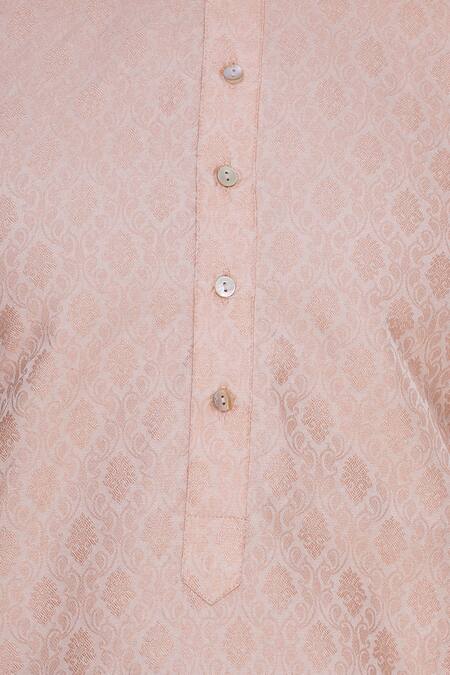 Vavci Pink Cotton Silk Embroidered Beads Self Embossed Kurta at Aza Fashions Vavci_Pink Cotton Silk Embroidered Beads Self Embossed Kurta_at_Aza_Fashions