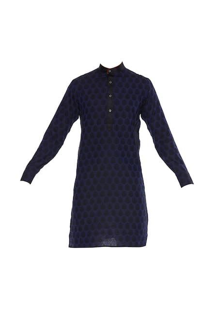 Buy_Vavci_Blue Cotton Silk Embroidered Beads Printed Navy Kurta_Online_at_Aza_Fashions