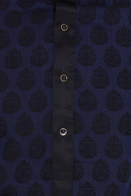 Vavci_Blue Cotton Silk Embroidered Beads Printed Navy Kurta_at_Aza_Fashions