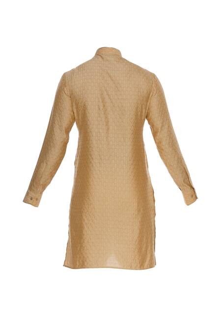 Shop_Vavci_Gold Cotton Silk Embellished Beads Self Embossed Kurta_Online_at_Aza_Fashions