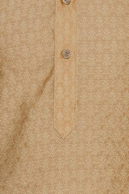 Vavci_Gold Cotton Silk Embellished Beads Self Embossed Kurta_at_Aza_Fashions
