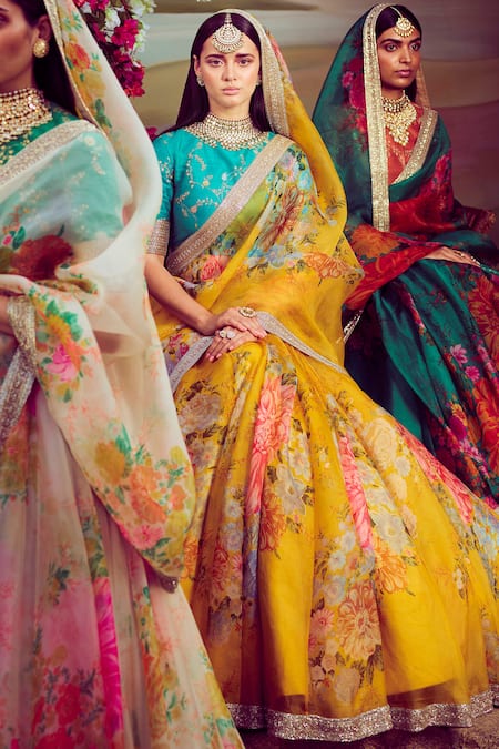 Sabyasachi Bridal Yellow Green Floral Printed Designer Organza Lehenga  Choli for Women Indian Bridesmaid Wedding Dresses. Ethnic Lengha - Etsy