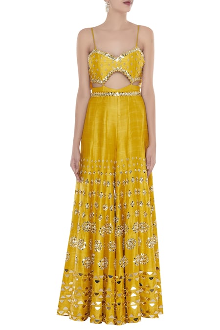 Shop_Papa Dont Preach_Yellow Embellished Jumpsuit_Online_at_Aza_Fashions