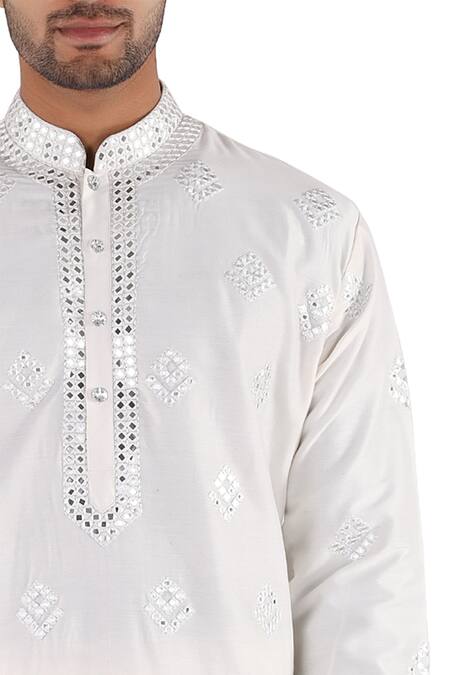 Shop Sankalan - Men White Cotton Silk Embroidered Kurta Set at Aza Fashions Shop_Sankalan - Men_White Cotton Silk Embroidered Kurta Set _at_Aza_Fashions