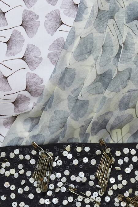 Anamika Khanna_Black Printed Pant With Drape And Belt_at_Aza_Fashions