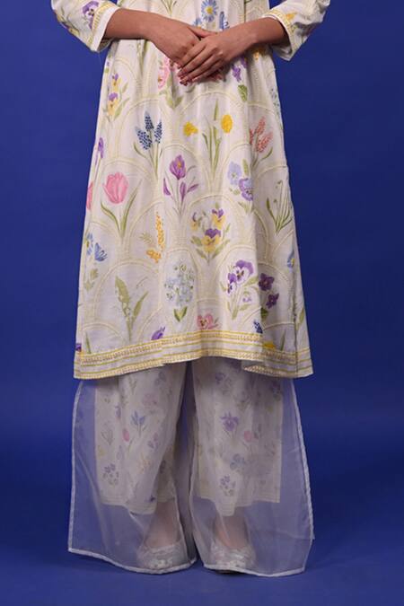 Buy Rimi Nayak White Organza, Modal Embroidery Assorted Floral Print Trousers Online at Aza Fashions Buy_Rimi Nayak_White Organza, Modal Embroidery Assorted Floral Print Trousers _Online_at_Aza_Fashions