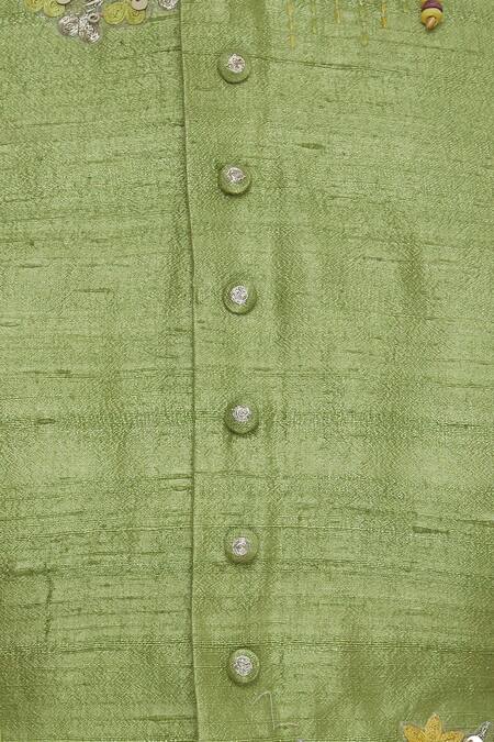 I Am Design_Green Thread Embroidered Blouse With Lehenga And Dupatta_at_Aza_Fashions