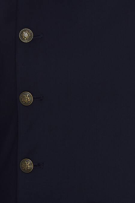 Vavci_Blue Poly Blend Suiting Solid Draped Overlap Kurta_at_Aza_Fashions