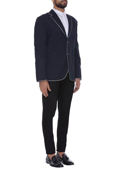 Barkha 'N' Sonzal_Blue Silk Wool Blend Embroidered Beads Blazer Jacket_Online_at_Aza_Fashions