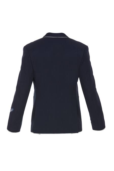 Shop_Barkha 'N' Sonzal_Blue Silk Wool Blend Embroidered Beads Blazer Jacket_Online_at_Aza_Fashions