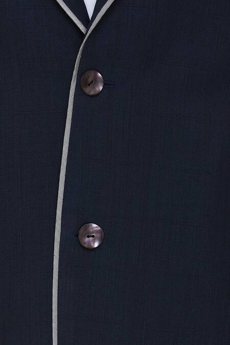 Barkha 'N' Sonzal_Blue Silk Wool Blend Embroidered Beads Blazer Jacket_at_Aza_Fashions