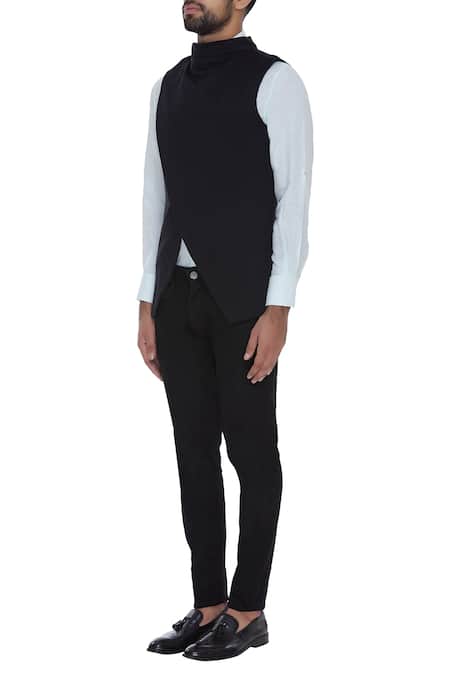 Barkha 'N' Sonzal_Black Cotton Jersey Wrap Jacket With Shirt_Online_at_Aza_Fashions