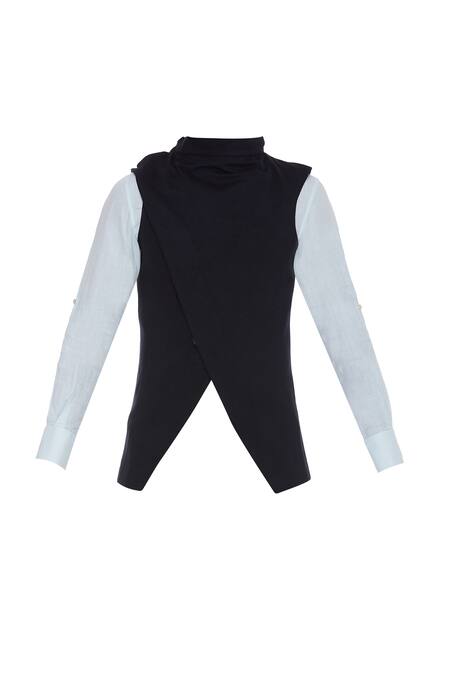 Buy_Barkha 'N' Sonzal_Black Cotton Jersey Wrap Jacket With Shirt_Online_at_Aza_Fashions
