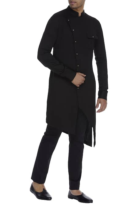 Qbik Black Side Button Placket Kurta Set