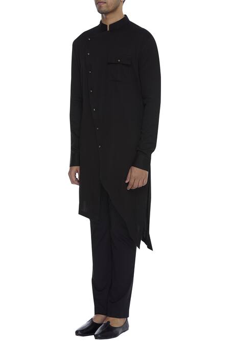 Buy_Qbik_Black Side Button Placket Kurta Set_Online_at_Aza_Fashions