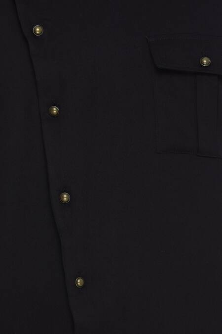 Qbik_Black Side Button Placket Kurta Set_at_Aza_Fashions