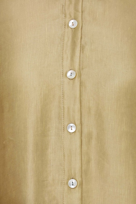 Buy_I Am Design_Gold Satin Linen Ikat Embroidered Kurta Set _Online_at_Aza_Fashions