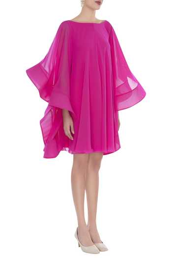 Gauri & Nainika_Pink Trapeze Dress With Flared Sleeves _Online_at_Aza_Fashions