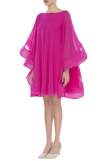 Buy_Gauri & Nainika_Pink Trapeze Dress With Flared Sleeves _Online_at_Aza_Fashions