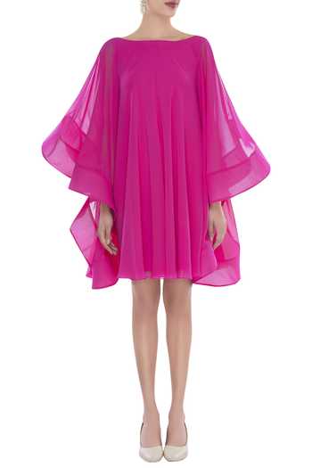 Shop_Gauri & Nainika_Pink Trapeze Dress With Flared Sleeves _Online_at_Aza_Fashions