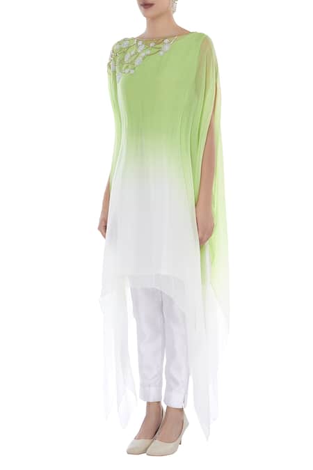 Buy_Swapan & Seema_White Chiffon Cutdana Embroidered Round Neckline Kaftan Tunic With Inner_Online_at_Aza_Fashions