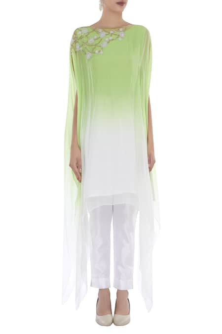 Shop_Swapan & Seema_White Chiffon Cutdana Embroidered Round Neckline Kaftan Tunic With Inner_Online_at_Aza_Fashions