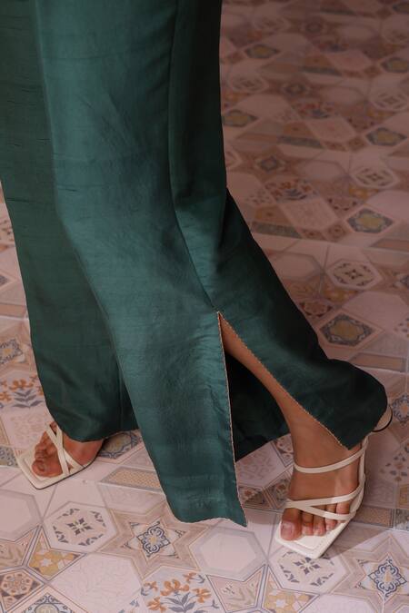 Shop_Chokhi Chorri_Green Cotton, Silk Embroidery, Sequins Mona Cutwork Hem Shirt With Pant _Online_at_Aza_Fashions