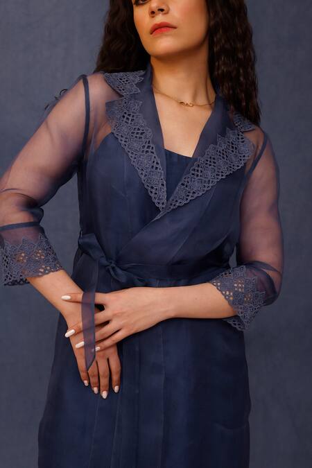 Chokhi Chorri_Blue Kurta And Pant Silk Placement Embroidery Floral Cutwork Jacket Cyra Set _Online_at_Aza_Fashions