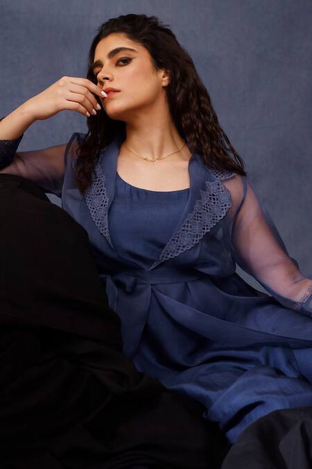 Buy_Chokhi Chorri_Blue Kurta And Pant Silk Placement Embroidery Floral Cutwork Jacket Cyra Set _Online_at_Aza_Fashions