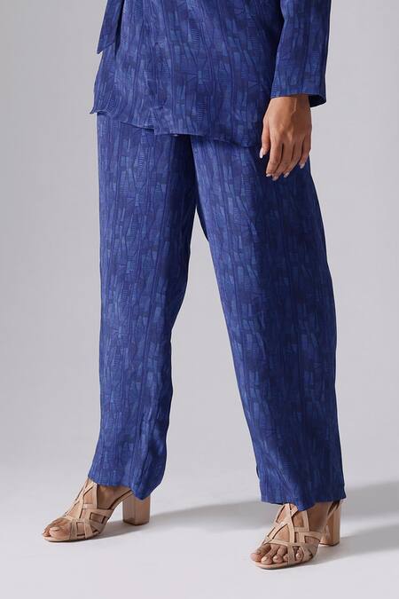 KLAD_Blue Printed Abstract Round Jacket Pant Set_Online_at_Aza_Fashions