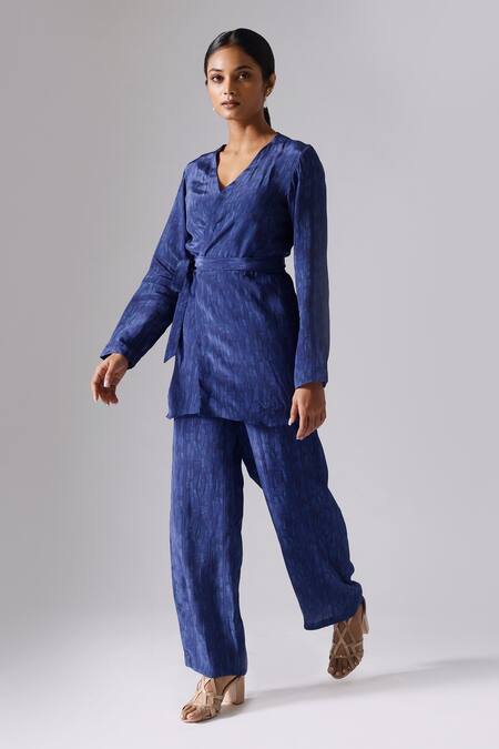 Shop_KLAD_Blue Printed Abstract Round Jacket Pant Set_Online_at_Aza_Fashions