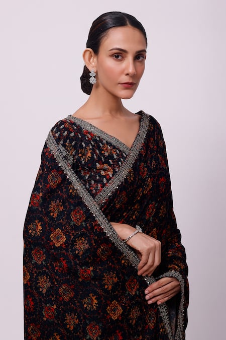 Shop_Onaya_Multi Color Velvet Micro Sequin, Cut Dana And Bead Work, Saree With Blouse _Online_at_Aza_Fashions