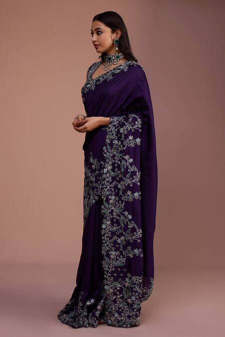 Rishi And Soujit_Purple Saree Tussar And Blouse Raw Cutwork Border With _Online_at_Aza_Fashions
