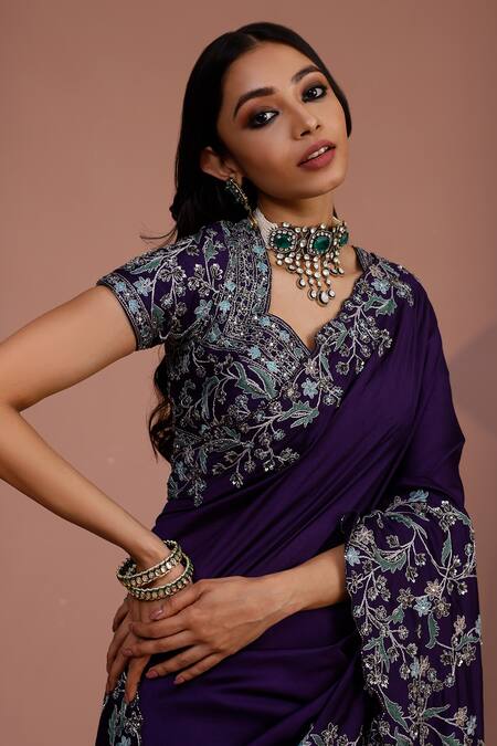 Buy_Rishi And Soujit_Purple Saree Tussar And Blouse Raw Cutwork Border With _Online_at_Aza_Fashions