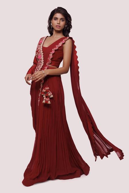 Wine Color Pure Soft Organza Silk Anarkali Kali Cut Gown Waist Belt Du –  subhvastra