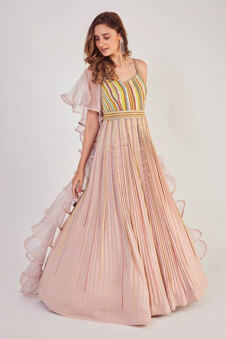 Baby Pink Georgette Gown With Georgette Dupatta Set – SurtiSilk