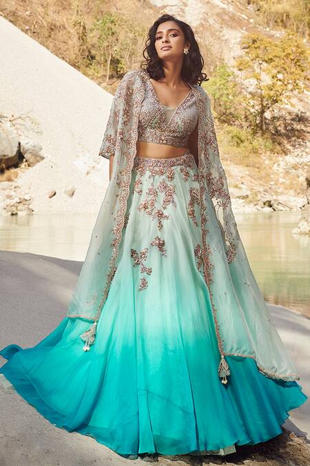 Art Silk Fabric Lehenga With Real Mirror Work In Turquoise Color