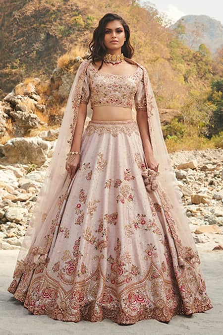 Sky Blue & White Embroidery & Digital Printed Pure Silk Sabyasachi Lehenga  with Blouse at Rs 2199 | Embroidered Bridal Lehengas in Surat | ID:  21378689312