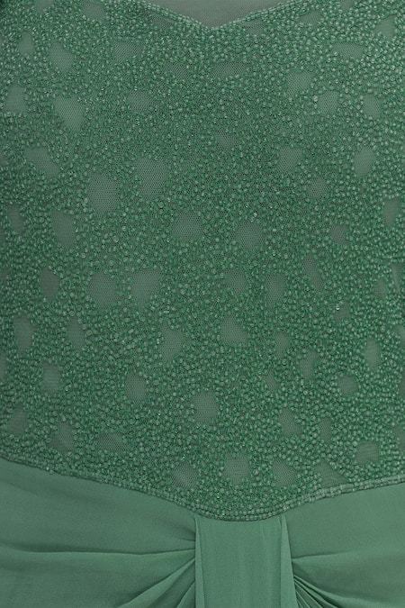 Buy_Arpan Vohra_Green Georgette Round Embellished Cape Gown _Online_at_Aza_Fashions