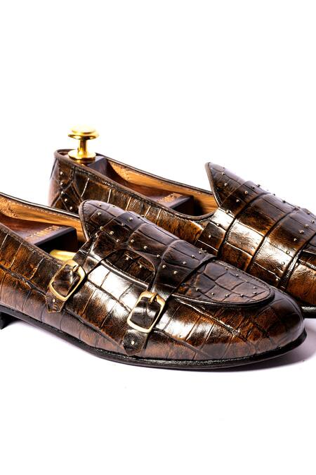 Artimen Brown Studs Textured Pattern Leather Oxfords Online at Aza Fashions Artimen_Brown Studs Textured Pattern Leather Oxfords_Online_at_Aza_Fashions