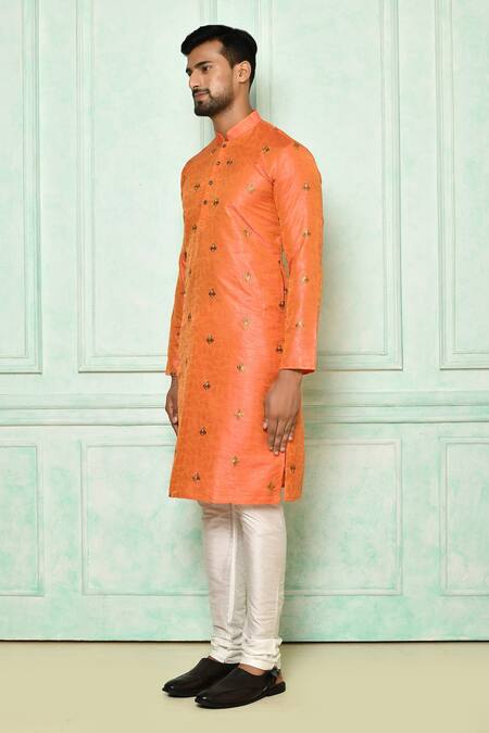 Buy_Arihant Rai Sinha_Orange Silk Embroidered Floral Pattern Kurta_Online_at_Aza_Fashions
