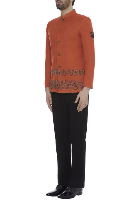 Buy_Fahd Khatri_Orange Thread Embroidered Bandhgala_Online_at_Aza_Fashions