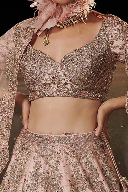 Buy Dolly J Pink Raw Silk, Tulle V Neck Maira Ombre Bridal Lehenga Set Online at Aza Fashions Buy_Dolly J_Pink Raw Silk, Tulle V Neck Maira Ombre Bridal Lehenga Set _Online_at_Aza_Fashions