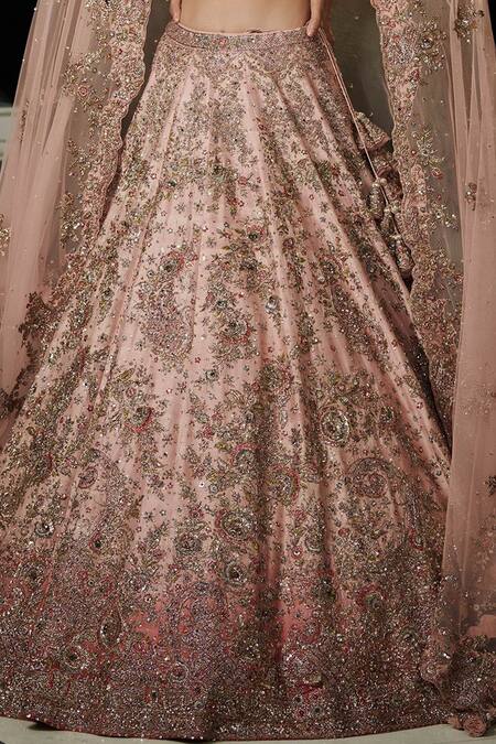 Shop Dolly J Pink Raw Silk, Tulle V Neck Maira Ombre Bridal Lehenga Set Online at Aza Fashions Shop_Dolly J_Pink Raw Silk, Tulle V Neck Maira Ombre Bridal Lehenga Set _Online_at_Aza_Fashions