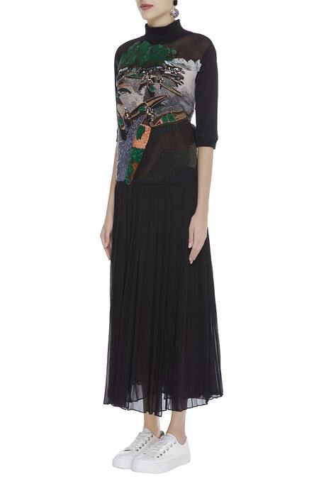 Buy_Huemn_Black High Neck Embroidered Dress _Online_at_Aza_Fashions