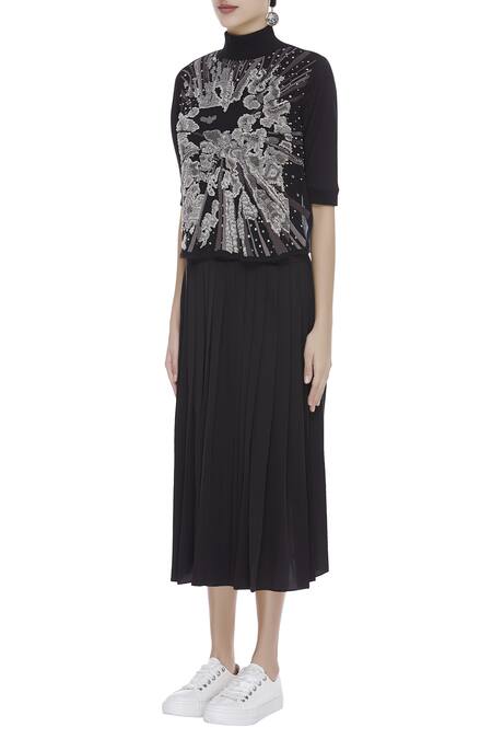Buy_Huemn_Black Embroidery High Neck Midi Dress  _Online_at_Aza_Fashions